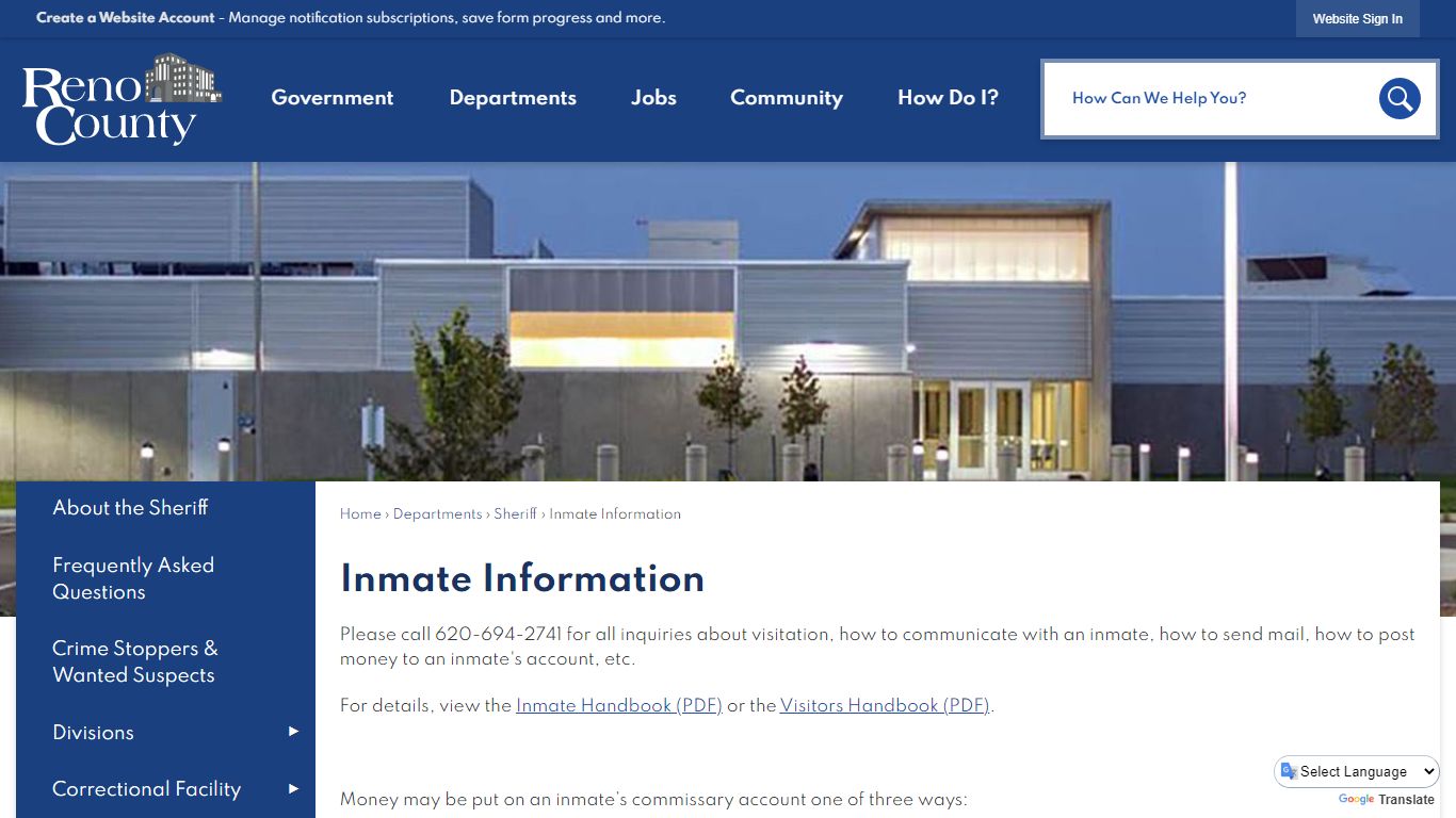 Inmate Information | Reno County, KS - Official Website